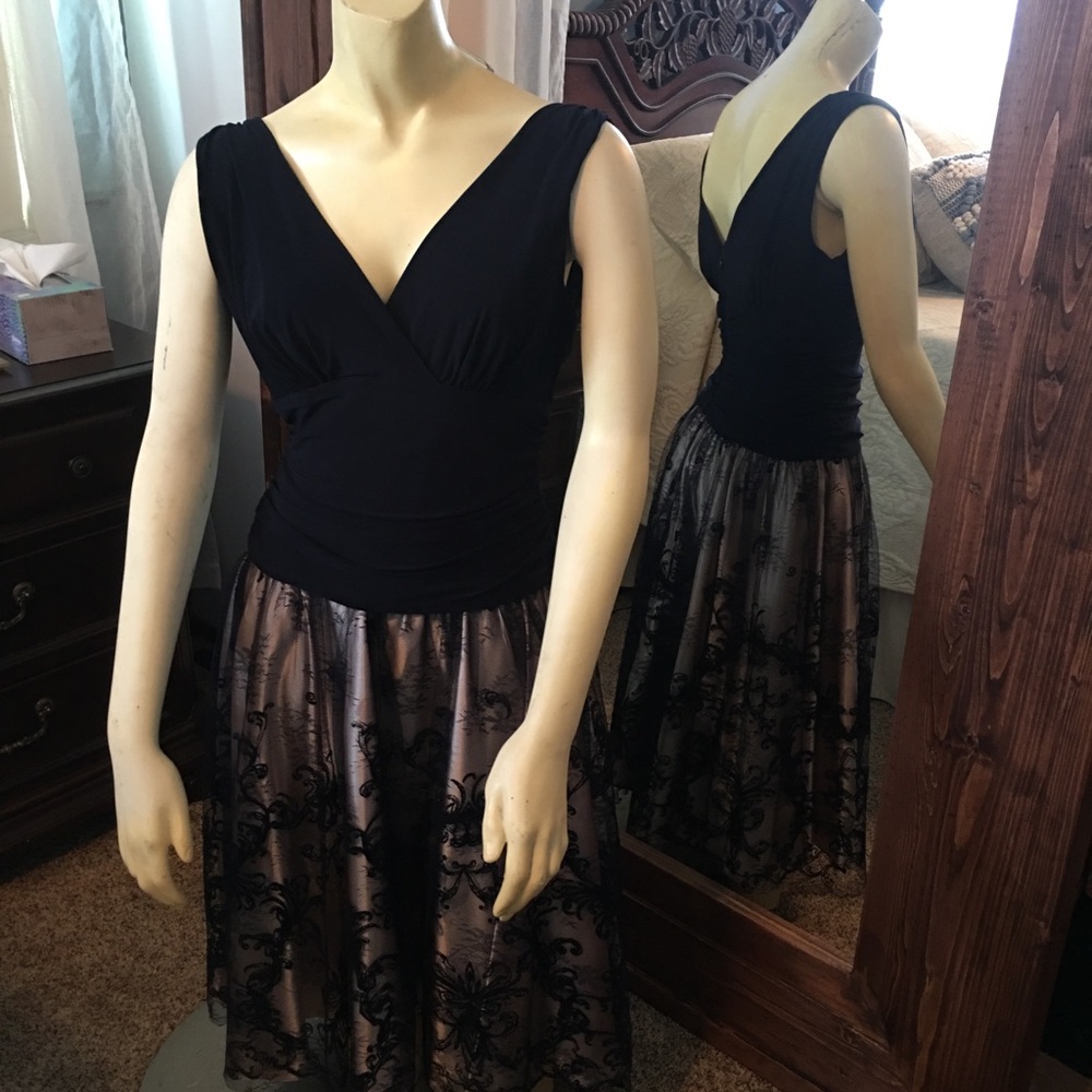 Navy and Blush Lace Dress - Picture 4 of 6